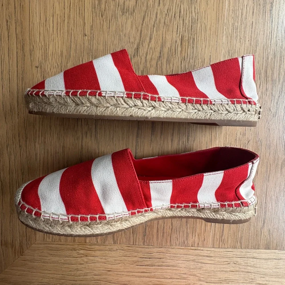 $645‎ MANOLO BLAHNIK Sombrille Canvas Espadrille Red White Stripe Shoe US7/EU37